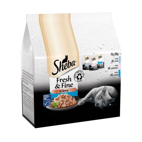 Sheba Fresh & Fine Wet Cat Food Pouches Fish In Gravy 15 X 50g